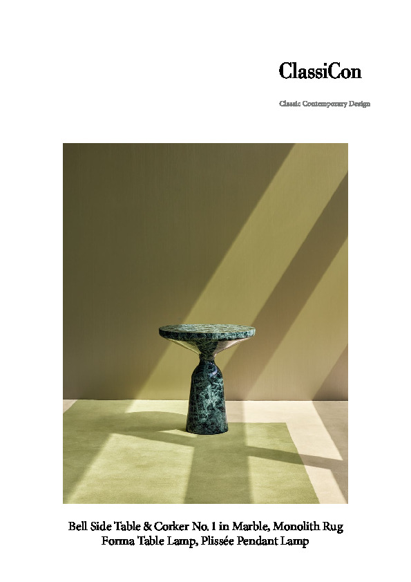 Broschüre Bell Side Table & Corker No.1 Marble, Monolith Rug, Forma Table Lamp, Plissée Pendant Lamp